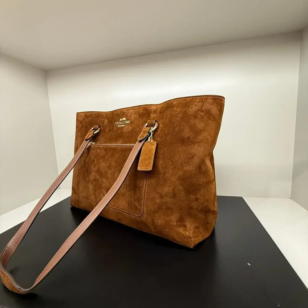 NEW‼️Coach Station Tote Bag CEW20 suede/Gold/Warm Brown